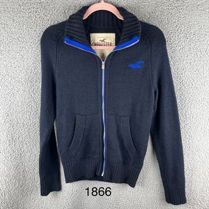 Hollister Navy Blue Full Zip Knit Sweater‎ with Blue Logo Detail Size Small Y2K